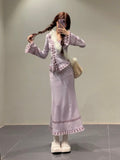 Taooba  party look inspos Korobov Sweet Knitted Cardigan Top Long Fishtail Skirt Two Piece Set for Women Korean Fashion Conjuntos Para Mujeres 2 Piezas