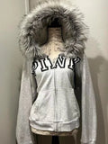 Taooba  party look inspos Vintage Y2k Aesthetic Grunge Letter Print Zippers Hoodies Women Coat Casual Gray Femme Korean Fur Patchwork Hooded Sweatshirts