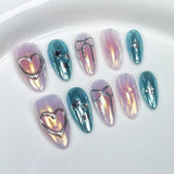 Taooba Christmas Nail  10Pcs Aurora Handmade False Nails with Jelly Glue Long Almond Fake Nail Art Shell Design Press on Nails Full Cover Manicure Tips