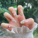 Taooba Christmas nail 24pcs Wearable Pink Press on Fake Nails Tips with Glue False Nails Design Butterfly Lovely Girl False Nails with Wearing Tools