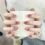 Taooba Christmas nail 24pcs Wearable Pink Press on Fake Nails Tips with Glue False Nails Design Butterfly Lovely Girl False Nails with Wearing Tools