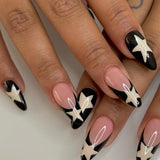 Taooba Christmas nail 24Pcs Y2K Nails Tips Long Coffin Star Designs Diamond Fake Nails Full Cover Press on Nail Clear Acrylic Stick-on Nails for Girls