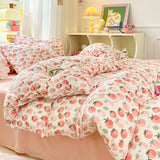 Taooba Christmas Gift Korean Girls Cherry Bedding Set, Soft Cotton Bed Sheet, Quilt Cover, Pillowcase, Bed Linens, Comforter Sets