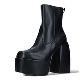 Women punk style boots elastic microfiber shoes woman ankle boots high heels black thick platform long knee high boots