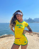 Taooba Christmas Gift outfit -2024 Summer T-shirt For Women Brazil Letter Aesthetic 90's Crop Tops Casual shorts Short Sleeve Tee suit Streetwear Y2k Clothes