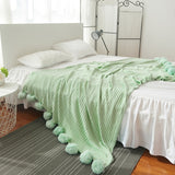 Taooba-Soft Solid Color With Ball Blanket For Beds Sofa100% Cotton Bedding Warm and Lovely Nap Bedspread