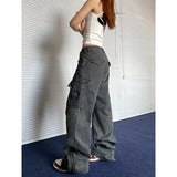 Taooba party outfit  Gray Baggy Straight Jeans Women Korean Fashion Streetwear High Waist Wide Leg Denim Pants Female Loose Mopping Jean Trouser Y2K