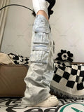 Taooba New Harajuku Streetwear Y2K Trousers Trendy Retro Multi-Pocket Baggy Jeans Women Vintage Casual Straight Leg Wide Leg Overalls