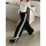 Taooba party outfit  Women's Striped Sweatpants Baggy Casual Y2k Streetwear Elastic Waist Wide Leg Pants Sporting Trousers Clothes 90s Gothic Hiphop