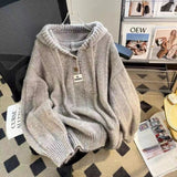 Taooba Christmas Gift outfit  sweater Japanese Style Hooded Thickened Sweater Women's Autumn and Winter Loose Soft Glutinous Lazy Style Drawstring Sweater Top