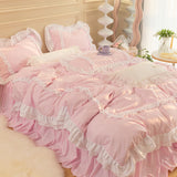 Taooba Christmas Gift Korean Ins Bedding Set, Luxury Quilt Cover, Pillowcase Flat Bed Sheets, Simple Girl Princess Ruffle Home Textiles