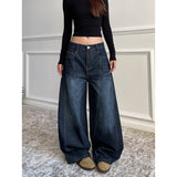 Taooba party outfit  Blue Women's Retro Y2K 2000s Wide Leg Baggy Casual Denim Trouser High Waist Loose Jeans 2024 Autumn Harajuku Full Length Pants