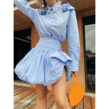 Taooba party outfit  Womens Kawaii y2k Aesthetic Mini Bubble Skirts High Waist Ruffle Hem Pleated Short Skirts Retro Puffy A Line Balloon Skirts