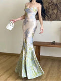 Taooba  party look inspos Fashion New Women Summer Bodycon Slim Long Dress Sleeveless Casual Floral Vintage Fishtail Vestidos Female Party Clothes Robe