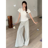 Taooba party outfit  Spring Gray Splicing Wide leg pants Contrasting Casual Pants Wide Elastic High Waist Women Straight Leg Chic Street Trousers