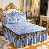 Taooba-Thick Bedspread Warm Velvet Bed Covers Skirt Floral Print Pattern Lace Bedding Queen Bedded Set Mattress Cover Decor Decoration