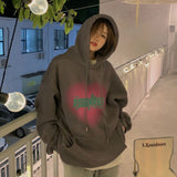 Taooba Christmas Gift outfit  Women's Grey Fashion Letter Printing Baggy Pullover Pocket Fleece Thicken Sweatshirt Lazy Casual Raglan Sleeves Hoodie Winter