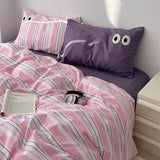 Taooba Christmas Gift Ins  Big Eyes Cowboy Blue Solid Color Beding Set  Duvet Cover Bed Sheet Simple Dormitory Queen King Size