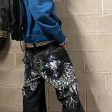 Taooba Skull geometric gothic pattern popular street high-waisted jeans men 2000s American vintage hip-hop fashion straight baggy pants