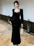 Taooba  party look inspos Elegant Velvet Mermaid Dress French Hepburn Style Bodycon Evening Party Prom Womens Dresses Autumn Female Slim Waist Vestidos