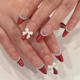 Taooba Christmas nail 24Pcs Almond False Nails Cute Strawberries with French Design Simple White Wearable Fake Nails Decoration Press on Nail Tips Art