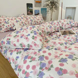 Taooba Christmas Gift Ins Pink Flowers Bedding Set Fashion Flat Sheet Duvet Cover No Filling Pillowcase Twin Full Queen Nordic Boy Girl Bed Linen