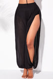 Taooba - Black Fashion Casual Solid See-through Slit Regular High Waist Trousers