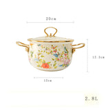 Taooba Enamel Soup Pot Retro Flower Bird Binaural Large Capacity Stew Pot with Lid Home Enamel Utensils for Kitchen Delicate Cookware