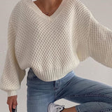 Taooba Christmas Gift outfit  2024 Pullovers Women Autumn Winter Sweaters Solid V-Neck Loose Casual Daily Basic Womens Knitted Basic Chic Long Sleeve Sweater