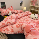 Taooba Ins Fresh Countryside Small Floral Wash Cotton Four Piece Set Pink Girl Heart Quilt Set Bed Sheet Student Three Piece Set