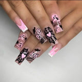 Taooba Christmas nail 24Pcs French False Nails Pink Zebra Pattern Press on Nails Medium Square Coffin False Nails Y2k Artificial Full Cover Nail Tips