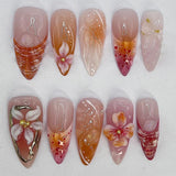 Taooba Christmas Nail  24Pcs Flora Almond Press on Nails with Glue Mori Girl Nail Art Ballet Rural Style Full Cover Wearable Acrylic Nail Manicure Tips