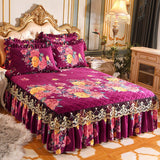 Taooba-Thick Bedspread Warm Velvet Bed Covers Skirt Floral Print Pattern Lace Bedding Queen Bedded Set Mattress Cover Decor Decoration