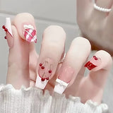 Taooba Christmas nail 24pcs Wearable Pink Press on Fake Nails Tips with Glue False Nails Design Butterfly Lovely Girl False Nails with Wearing Tools