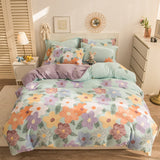 Taooba-Thick Warm Coral Fleece 4pcs Bedding Set Cute Printing Quilt Cover Super Soft Velvet Bed Sheet Pillowcase King Size Bedding Set