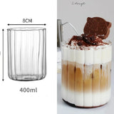 Taooba Stripe Glass Coffee Mugs Large Capacity Tumbler Milk Juice Water Cup with Handle Transparent Mug Dessert Breakfast Cup Drinkware