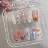 Taooba 10Pcs Handmade Manicure Medium Almond Ballet Fake Nails Shell Limite Nails Press On Nails Design with Adhesive Nail File Set