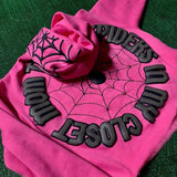 Taooba  Pink Hoodie Spider Web Printed Extra Large Long sleeved Hoodie Harajuku Hip Hop Fashion Sweatshirt Pullover Y2k Clothing