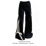 Taooba party outfit  Women's Striped Sweatpants Baggy Casual Y2k Streetwear Elastic Waist Wide Leg Pants Sporting Trousers Clothes 90s Gothic Hiphop