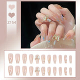 Taooba 24pcs/box Fake Nails Press on Reusable with Designs Set French Artificial Aurora Diamond False Tipsy Stick-on Nails Tips Art