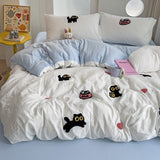 Taooba Christmas Gift Bedding Set 2024 New Four Seasons Super Soft Washed Cotton Towel Embroidery Duvet Cover Four Piece Set - Lucky Cat Series