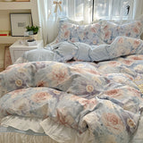 Taooba Christmas Gift French Romantic Style Bedding Set Princess Skin Friendly And Comfortable Quilt Cover Lace Washed Cotton Printed Duvet  Cover Set