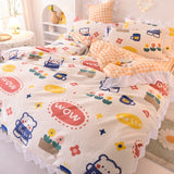 Taooba-Kawaii Rainbow Bedding Set Cotton Twin Full Queen Size Strawberry Flower Hearts Cute Fitted Bed Sheet Pillowcases Duvet Cover