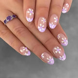 Taooba Christmas Nail  24pcs Short Oval French Fake Nails Flower Designs Press on Nails Almond Detachable Glossy Fake Nails Tips Full Cover Nail Tips