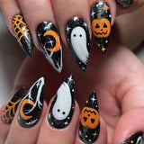 Taooba 24Pc Halloween False Nails with Almond Head Designs Cute Clown Fake Nails French Full Cover Manicure Press on Nail Tips for Girl