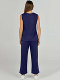 Taooba- 2 Piece Solid Color Sleeveless Top and Wide Leg Trouser Set