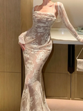 Taooba  party look inspos Sexy Women Elegant Bodycon Slim Lace Dress Vintage Casual Backless Bandage Party Dress Female Fashion Long Robe Clothes Spring