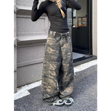 Taooba party outfit  2024 Autumn Camouflage Cargo Pants Women Y2K Streetwear High Rise Jeans Retro Wide Leg Trousers Denim Straight Trousers Harajuku