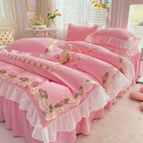 Taooba Christmas Gift Princess Style Korean Bed Skirt Bed Sheet Embroidered Ruffle Lace Quilt Cover Ins Bedding For Girls Luxury Home Textiles