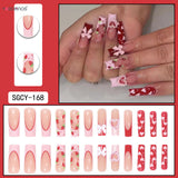 Taooba Christmas nail Red Strawberry Fake Nails Long Coffin French Press on Nails Pink Love Heart 3D Bowknot Designs False Nails for Women Girls